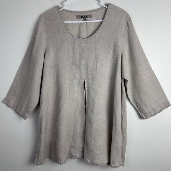 FLAX by Jeane Engelhart Tan Linen Tunic Top Shirt SZ M Med Lagenlook - Picture 1 of 14
